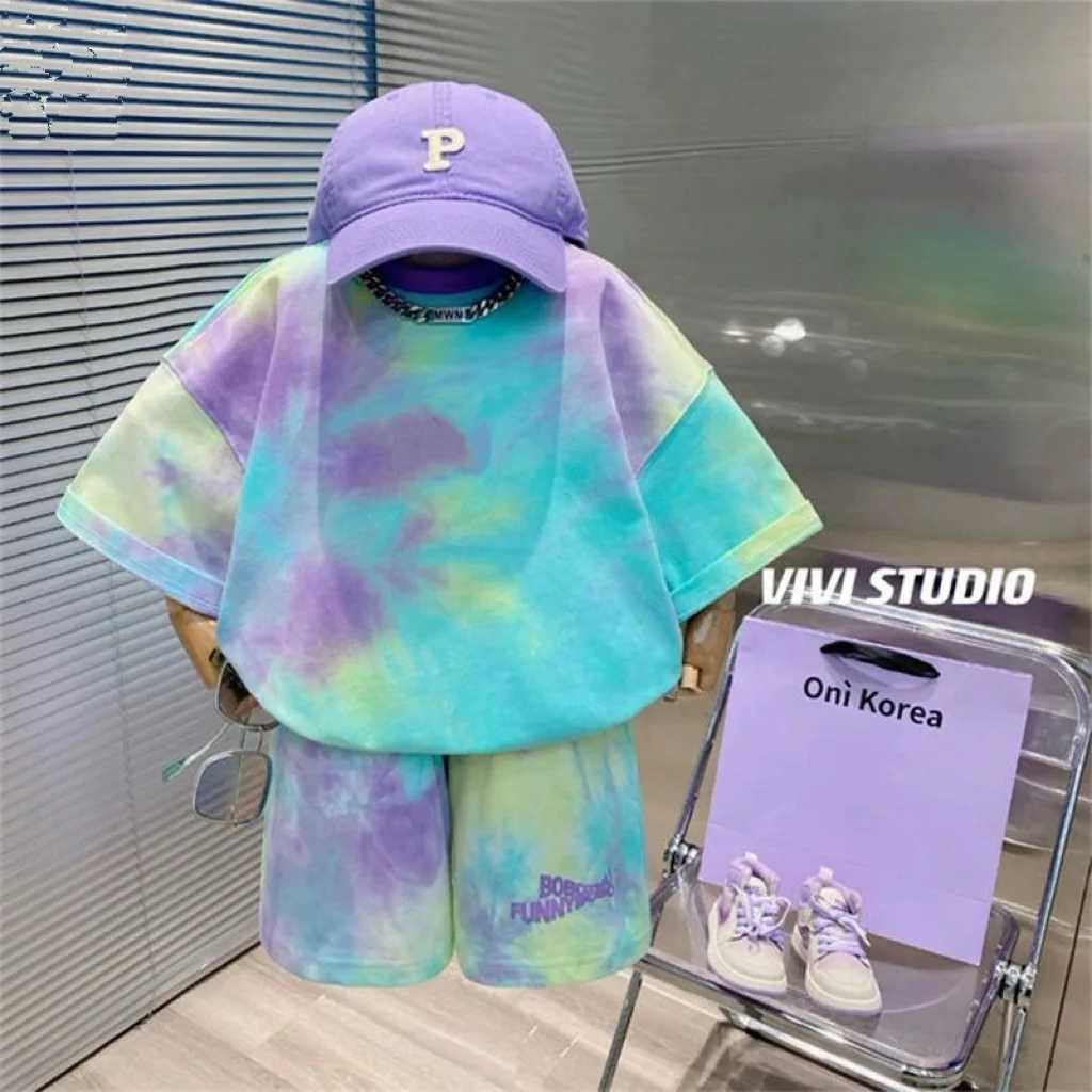 Clothing Sets Summer baby Boy Clothes Set Childrens Girls Tie Dye T-Shirts And Shorts 2 Pieces Set Kid Hip Hop Top Bottom Outfits Streetwear H241214