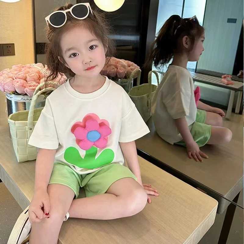 Clothing Sets Baby Girls Clothes Set Kid Three-dimensional Flower T-shirts and Shorts Suit Children Fashion Short Sleeve Top Bottom Outfits H241214