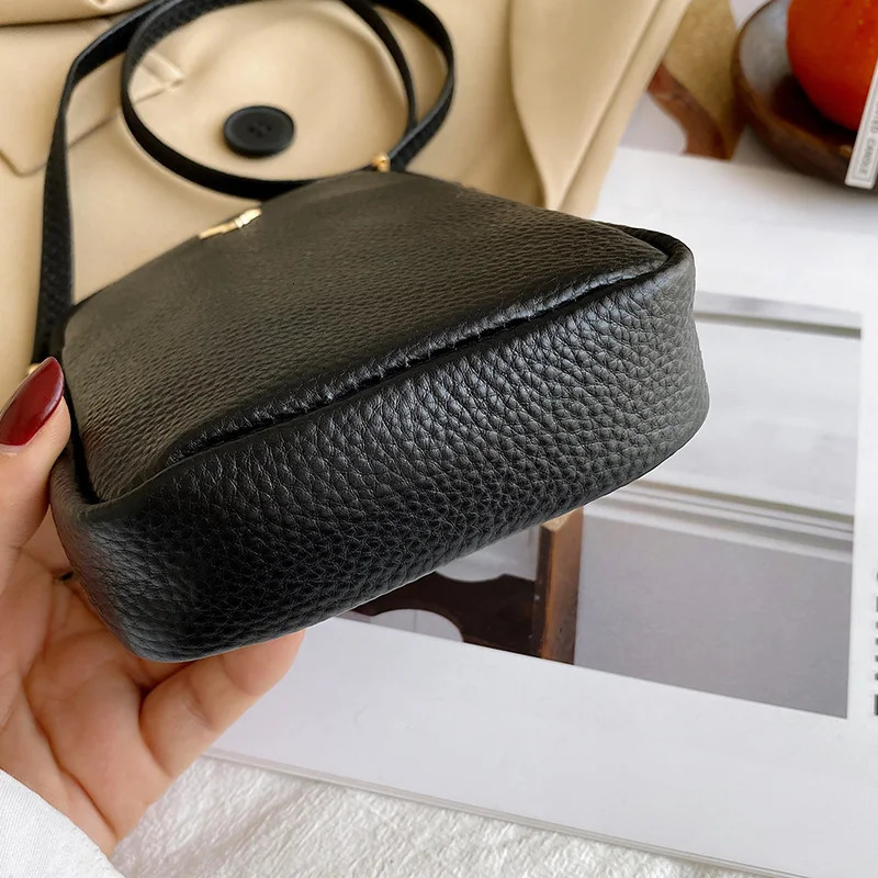 Women Purses Solid Color Genuine Leather Shoulder Strap Bag Mobile Phone Bag Card Holders Wallet Black Cowhide Handbag 241213