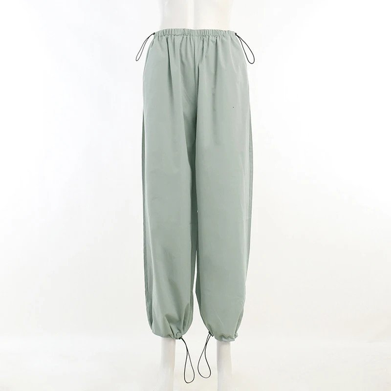 Y2k commodity womens drawstring pants low waist sports retro loose long legs mens oversized parachute jogging 241212