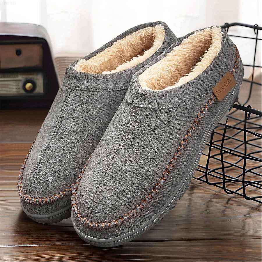 Winter Mens Slippers Memory Foam Plush Warm Cozy Vintage y House Shoes Suede Sewing ner Casual Slipper IndoorOutdoor 241214