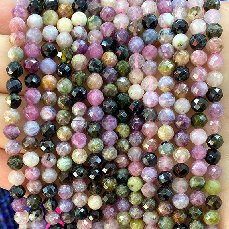 Natural stone surface circular citric acid tourmaline aquamarine loose spacing beads for jewelry making DIY bracelet charm accessories 241212