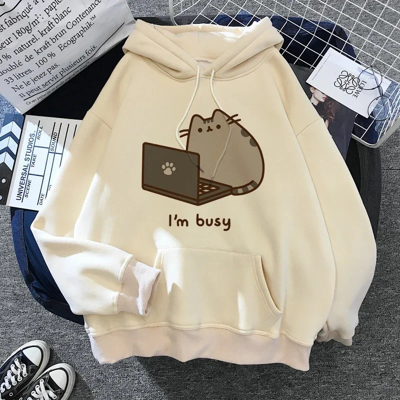 The Cat Hoodie Women Fashion Kawaii Korean Harajuku Sweatshirt Female 90s Cartoon Clothes Female Hood Oversized Girls 241214