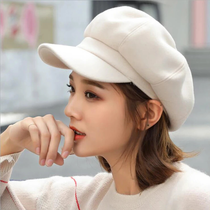 Womens winter hat solid octagonal regular s boys womens casual wool beret 241210