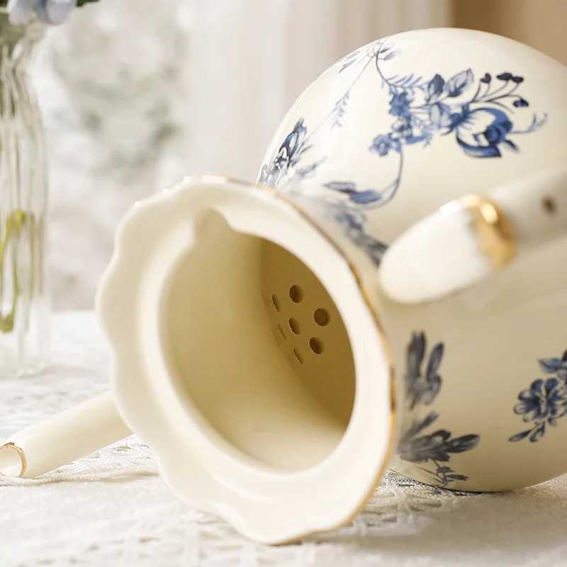French Orchid Teapot Afternoon Teacup Sauce Coffee Cup British He Palace Style Ceramic Coffee Cup and Pot Set Y241214