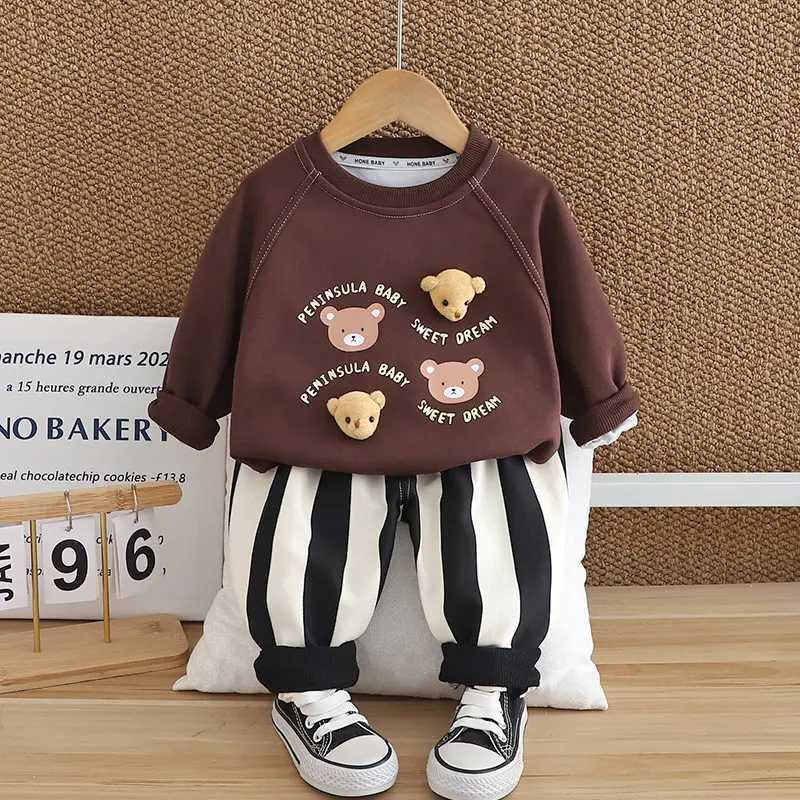 Clothing Sets New Autumn Causal Suit Kids Boys Girls Cartoon Bears T Shirt Pants 2pcs/Set Children Clothing Kids Infant Sportswear 0-5 Years H241214
