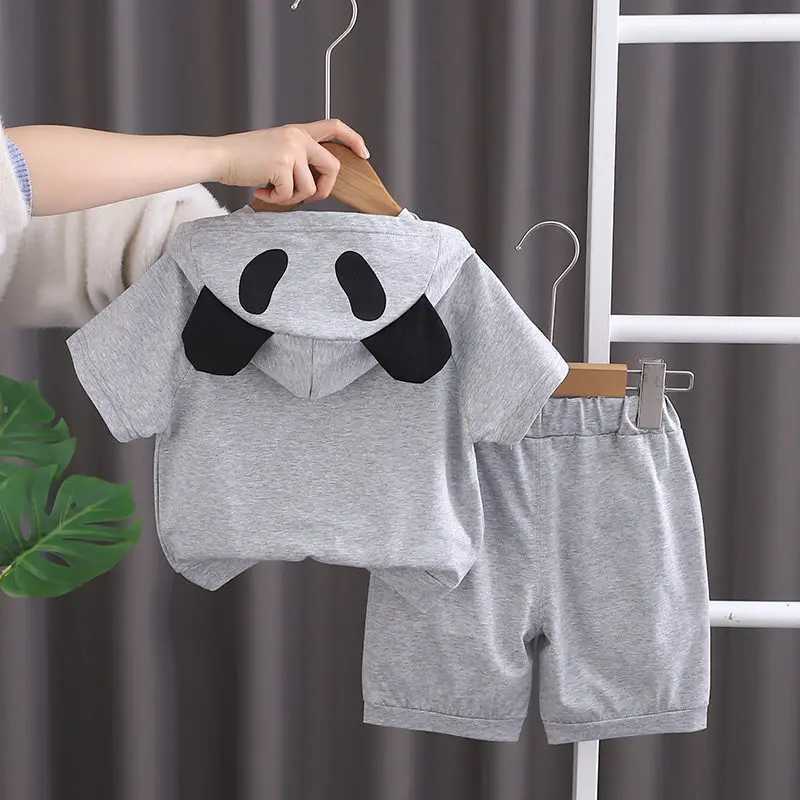 Clothing Sets Summer Children Boys Clothing Kids Cartoon Panda Hooded Shorts 2Pcs/Set Toddler Leisure Sport Suits Cotton Tracksuits 0-5 Years H241214