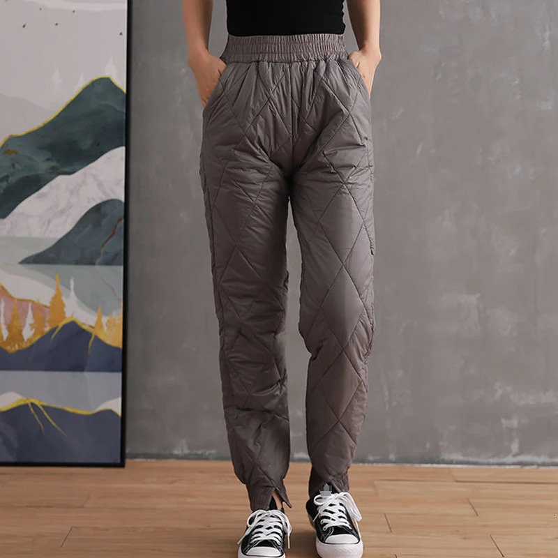 Womens Down Cotton Pant Vintage Thick Warm Loose Harem Pants Female 2023 Autumn Winter Fashion High Waist Casual Trousers 241212