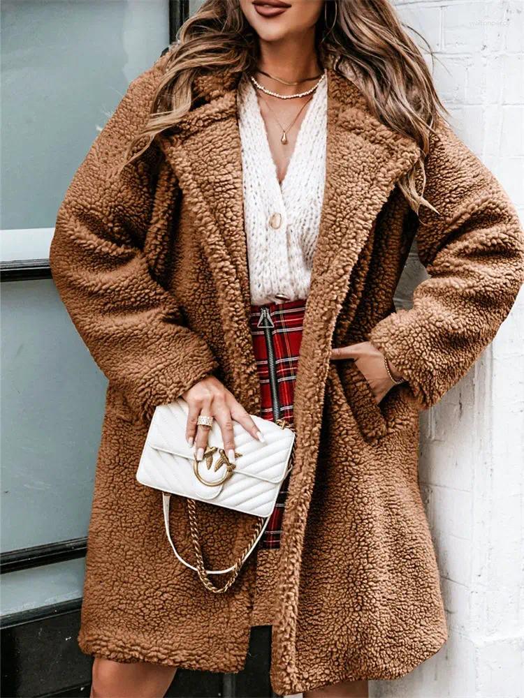 2026 Women's Fur Women Winter Sherpa Fleece Coat Vintage Lapel Long Cardigan Plus Size 3XL Fluffy Teddy Tops Lady Warm Streetwear