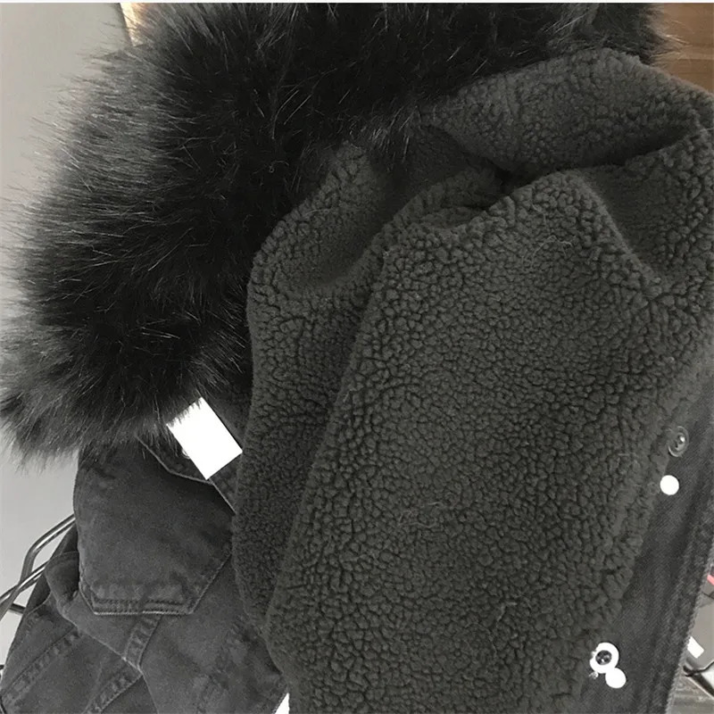 Korean winter thick warm black and white fur collar denim jacket womens jacket casual loose jeans jacket womens jacket 241210