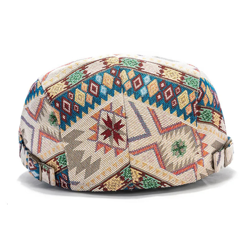 Womens beret jacquard geometric n cotton and polyester 5660cm Bohemian style four season s hat 241210