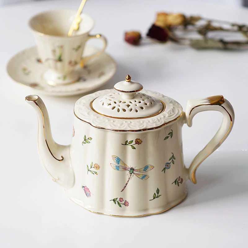 British European French ceramic coffee cup and cutlery set afternoon tea pot dessert tea pot coffee cup kitchen beverage Y241214