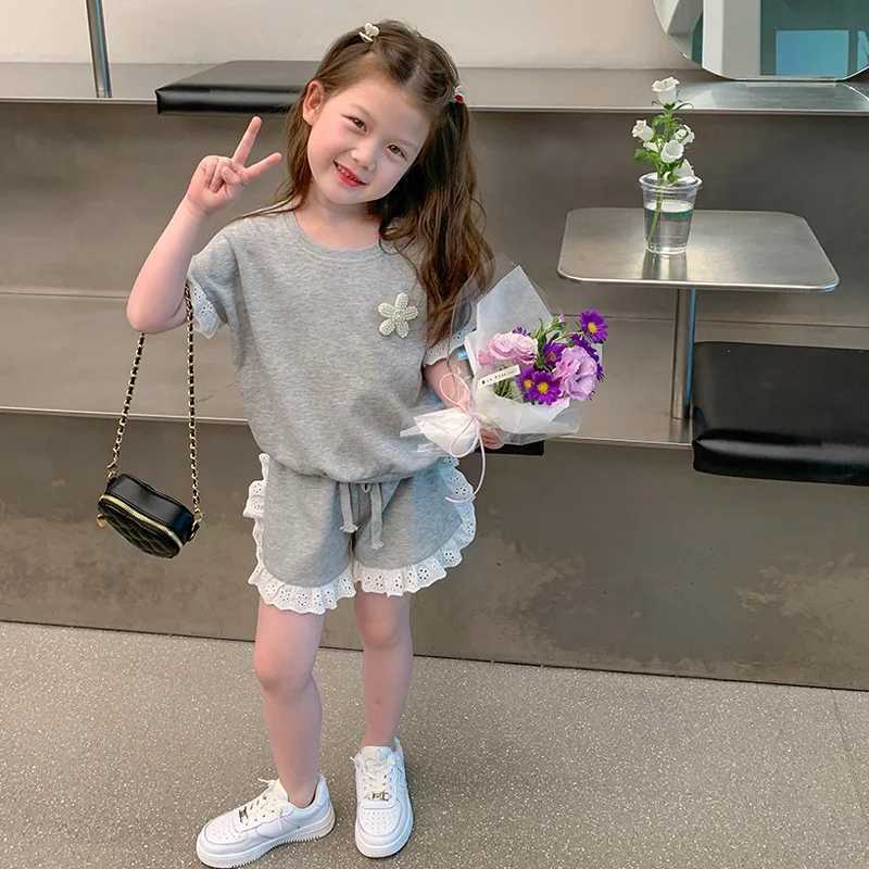 Clothing Sets Summer Clothes For Baby Girls Lace Patchwork T-Shirts And Shorts 2 Pieces Suit Kid Fashion Top Bottom Outfits Tracksuits H241214