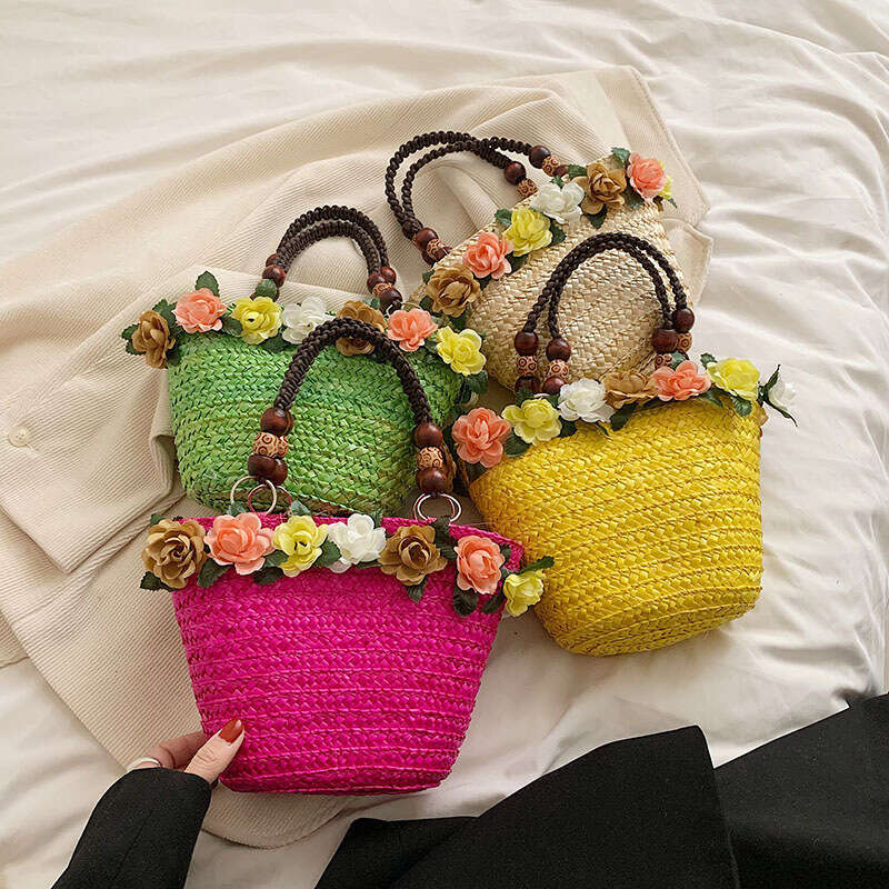 for Women Forest wers, Grass Weaving Baskets, Water Bucket Bags, Instagram Iuencer Girls' Handheld Beach Bag 2024 New Casual Fashion Trendy Cloth