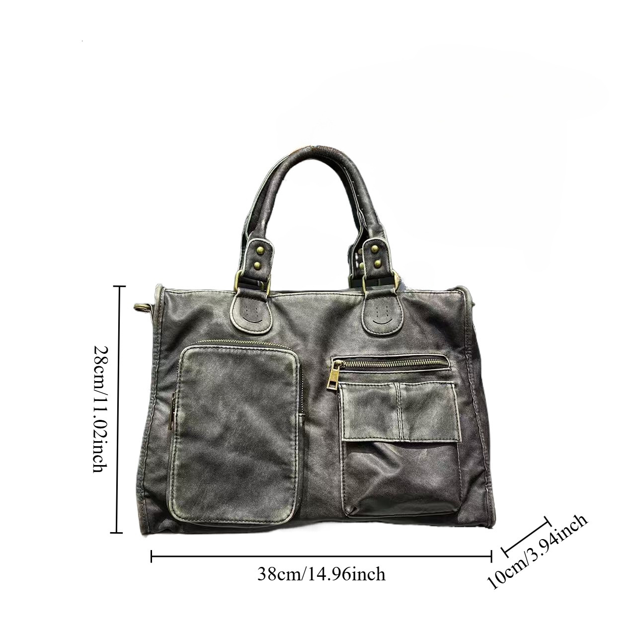 TEMU Women's Fashionable Multi Pocket Spicy Girl Motorcycle Tote Washed And Worn Single Shoulder Diagonal Cross Bag