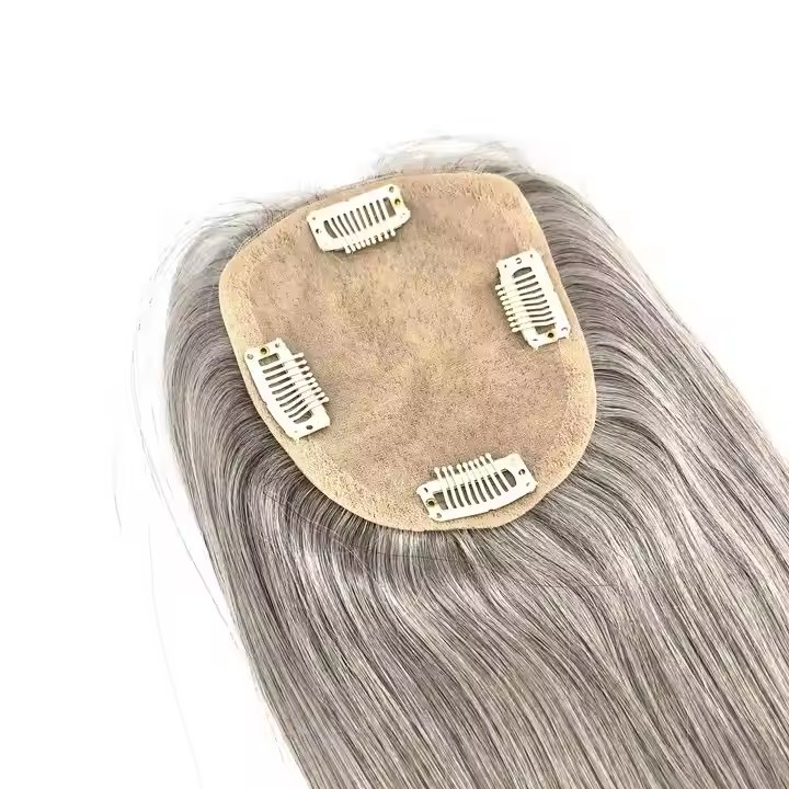 Raw Cuticle Aligned gray Human Hair Women topper hairpiece extension 5x5" gray silk baseToupee White Grey Hair Silk Topper 12x13cm clip ins/on cu