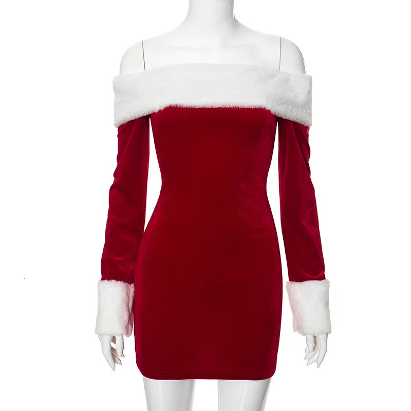 Christmas Party Dress Santa Claus Uniform Role Playing Red Velvet Set Ultra Thin Body Long Sleeve Mini 241212