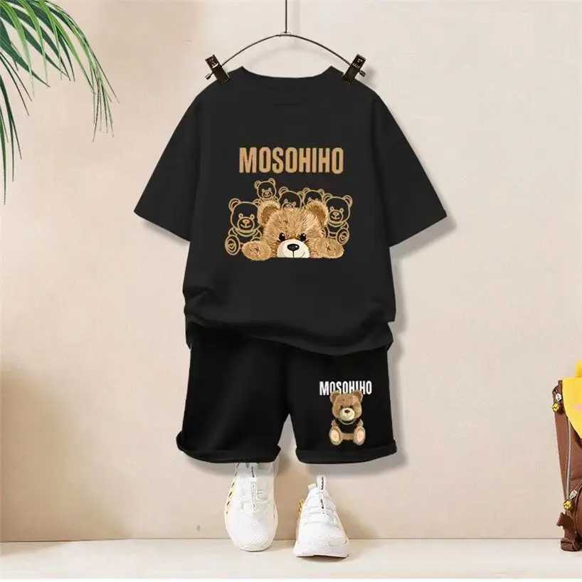Clothing Sets Summer Baby Girls Clothes Set Children Boy Cartoon Bear T-shirts and Shorts 2pcs Suiy Kid Casual Top Bottom Outfits Tracksuits H241214