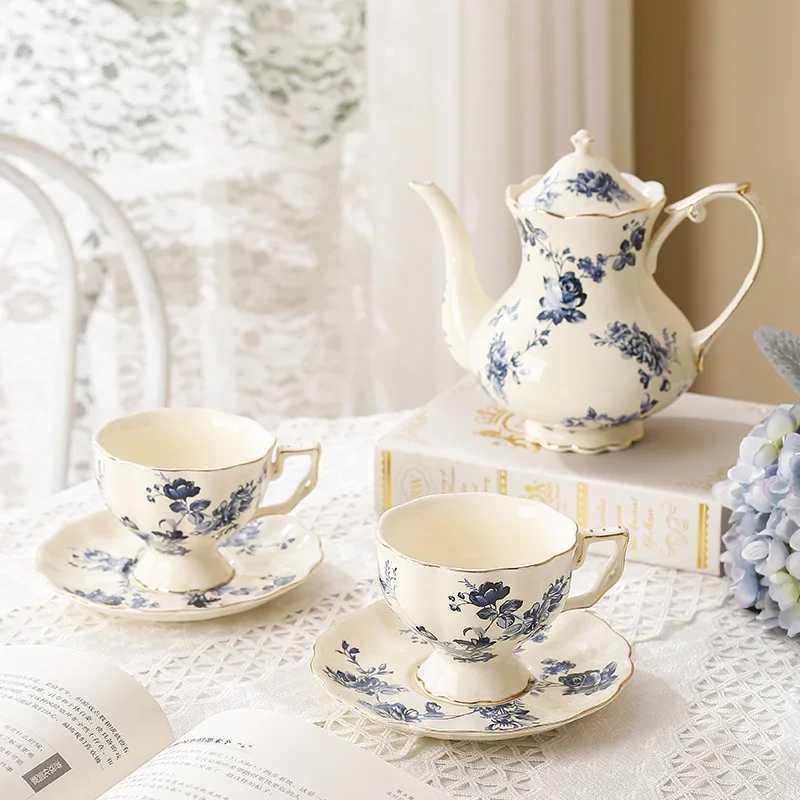 French Orchid Teapot Afternoon Teacup Sauce Coffee Cup British He Palace Style Ceramic Coffee Cup and Pot Set Y241214