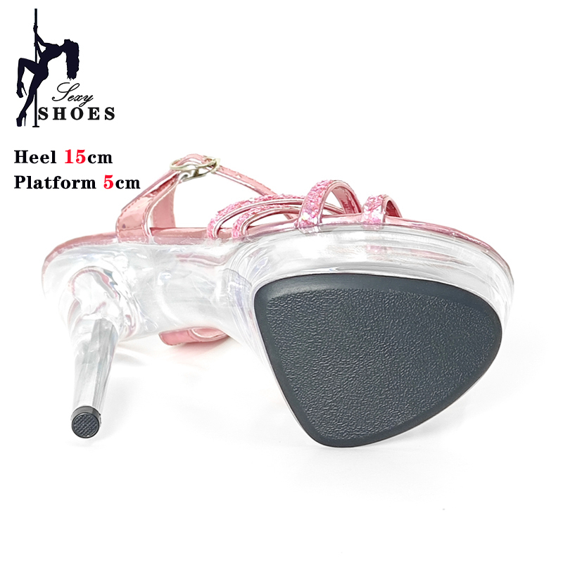 Summer Women Slippers Fashion Female Models Station Catwalk Show Sexy Crystal Transparent Shoes 15Cm Thin High Heels Sandals