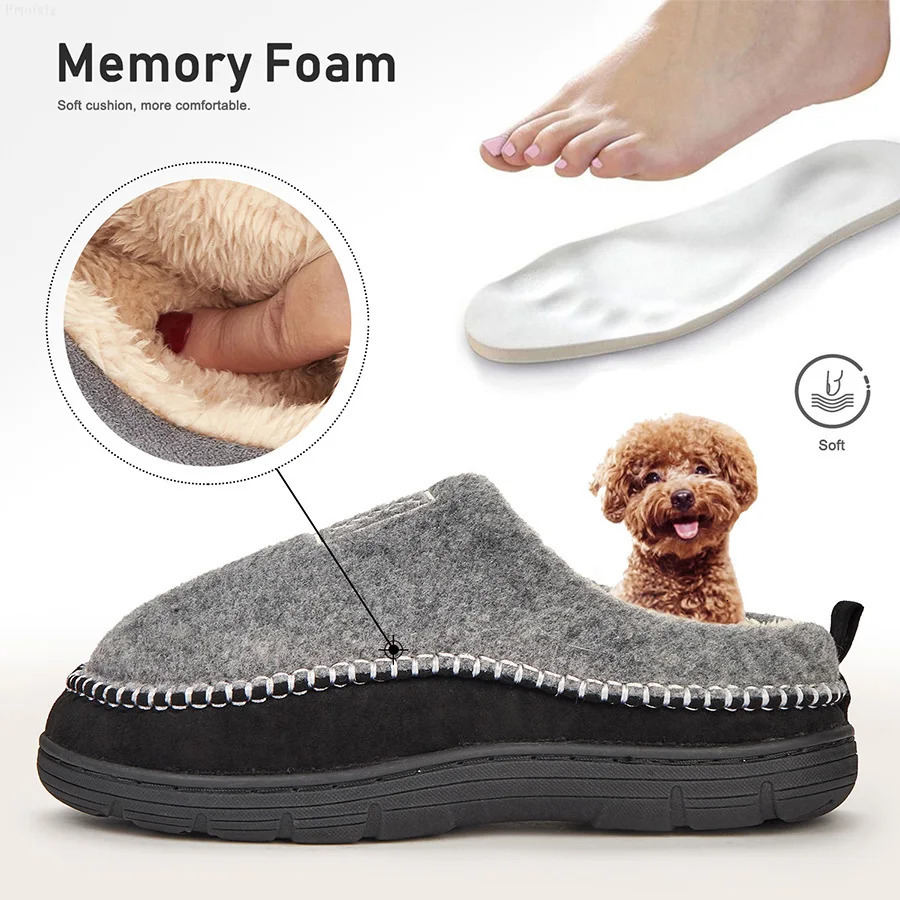 Mens House Slippers Sewing Thread Contrasting Color Fuzzy Warm Comfortable Memory Foam Indoor Shoes Winter Casual 241214