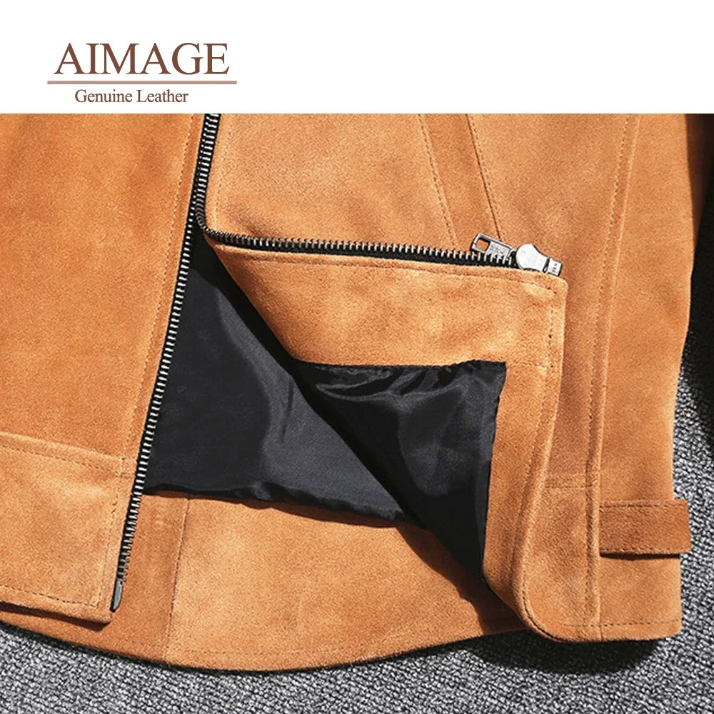 AIMAGE Vintage Brown Pilot Leather Jacket Genuine Cowhide suede leather jacket coat PY139 241214
