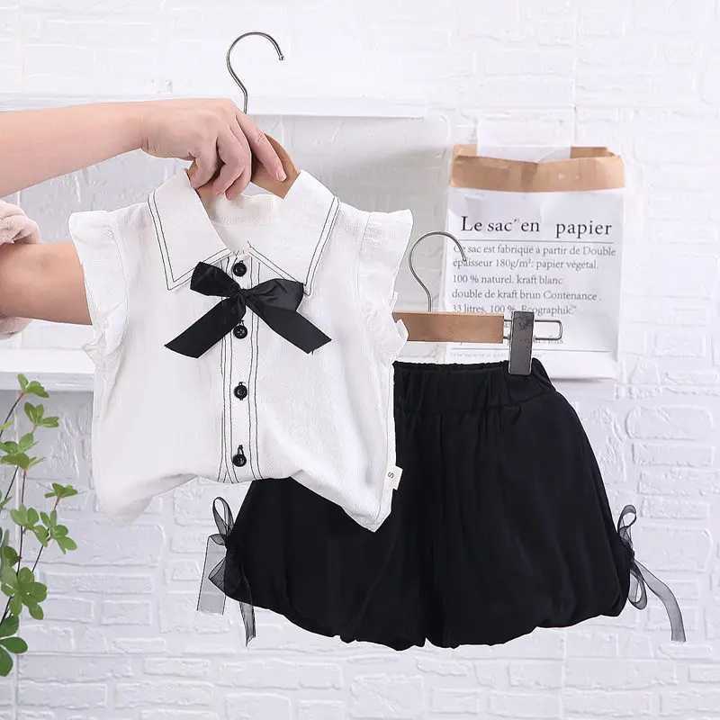 Clothing Sets Summer Children Kids Girl Clothes Cartoon Solid T-Shirt Shorts 2pcs/Sets Baby Toddler Fashion Cotton Clothing Infant Tracksuits H241214