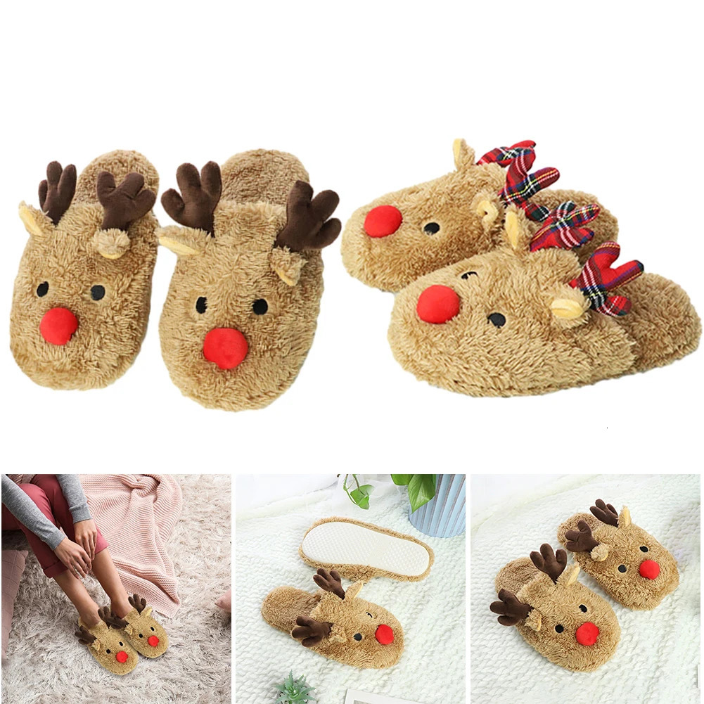 Christmas Reindeer Slippers Indoor NonSlip Winter Warm Plush Home Slipper Cozy Women Men Cute for Xmas Gift 241214