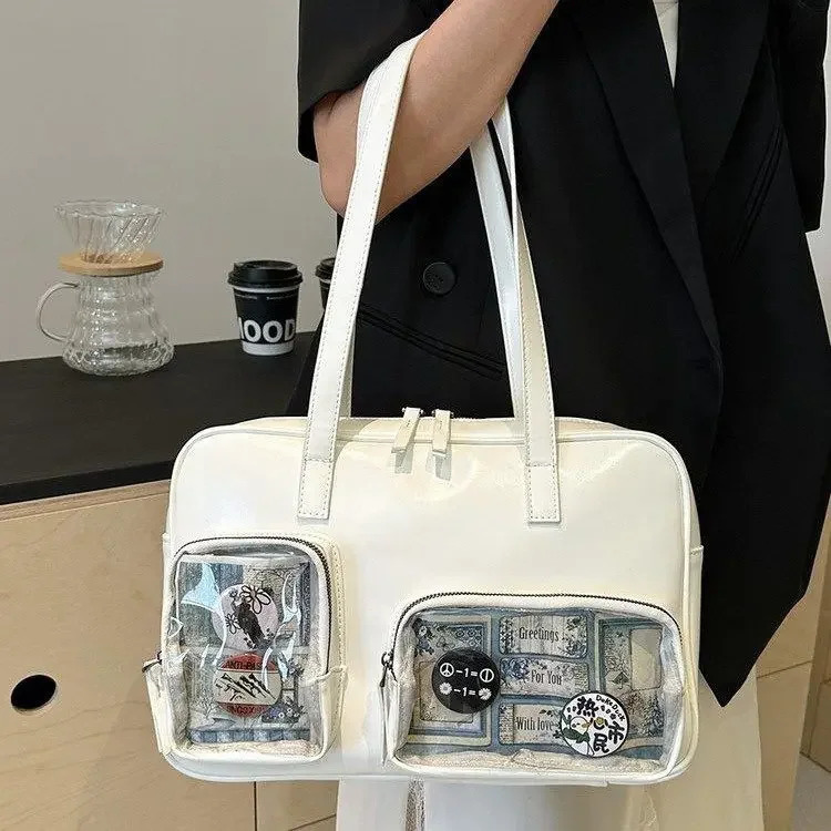 Xiuya Silvery Womens Handbag Lolita Fashion Edition Large Capacity Itabag 2024 Casual Pu Leather Underwear Shoulder Bag 241212