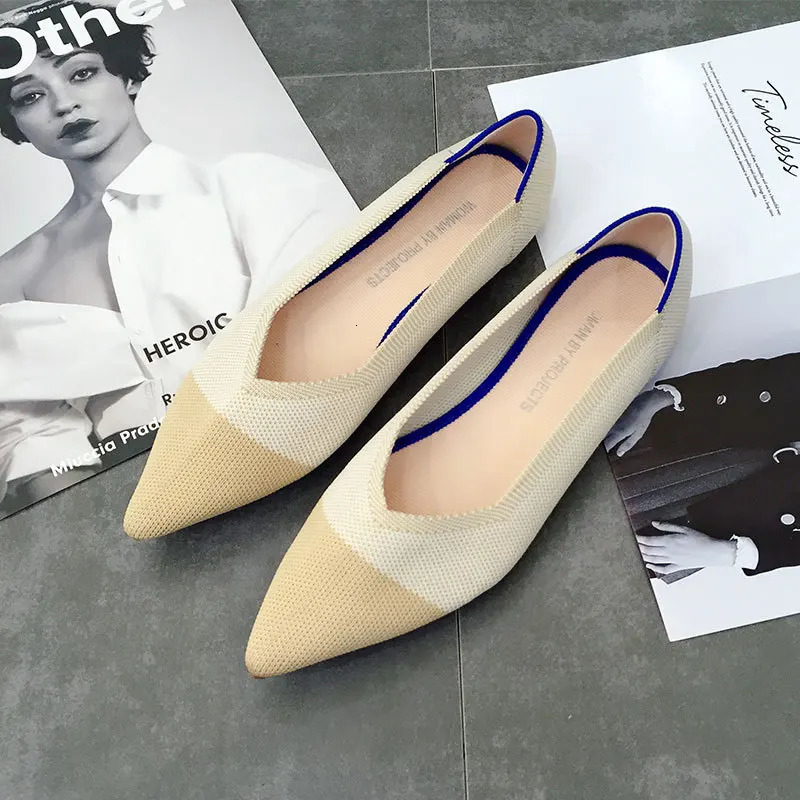 Womens Apartment Elastic Knitted Mixed Color Moccasins Breathable and Comfortable Work Shoes Simple Fashion Womens Lightweight Driving Shoes 241213