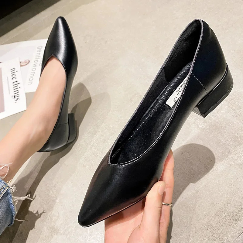 Trendy Minimalist Womens Shoes 2024 Soft Leather Breathable Shallow Mouth Pointed High Heels Wear-resistant Womens Shoes 241213