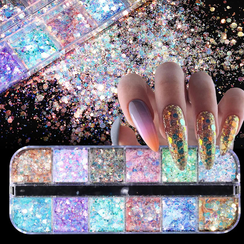 1 Box Aurora Nail Sequins Crystal Thin Irregular Butterfly Star Sparkly Flakes UV Gel Polish Manicure Art Decorations 241213