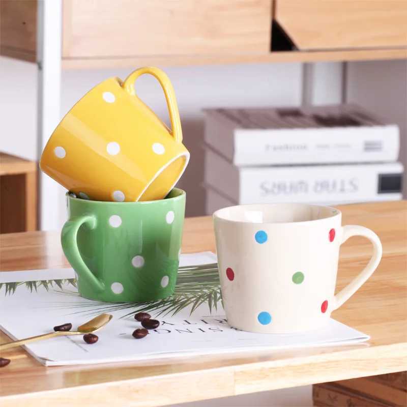 Cute 200ml polka dot coffee GS milk cup creative ceramic Ju water G his drink red Y241214