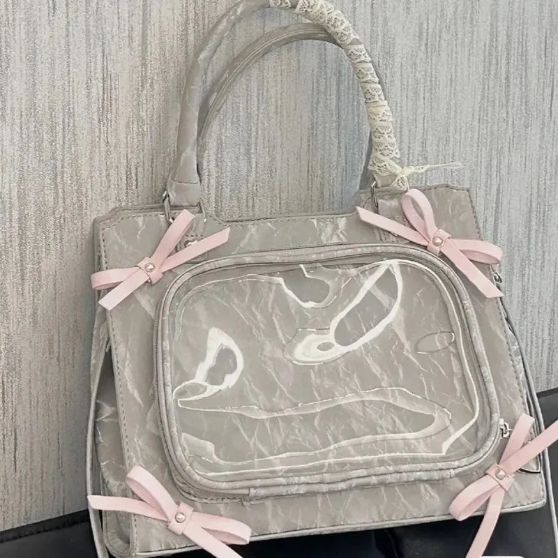 Bows Transparent Pocket Pain Bags High Capacity Japanese Lolita Girls Handbags Harajuku JK Uniform Crossbody Bag PU Y2k Ita Bag 241212