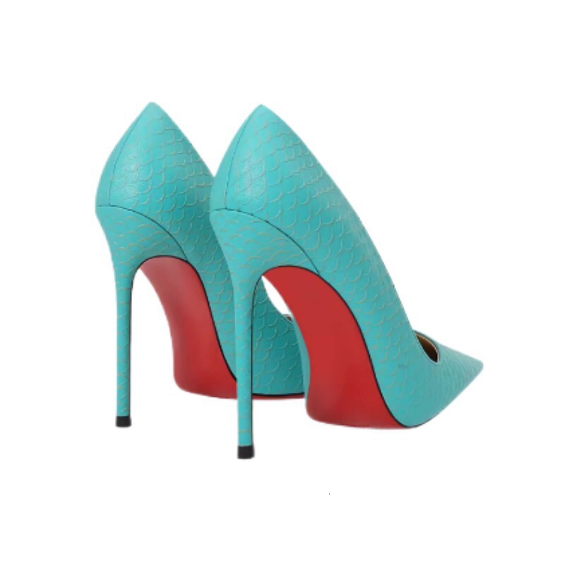 Snake Skin Pattern Blue High Heels For Women, 2024 New Item, Slim Heel, Pointed Toe, Shallow Mouth Design, Niche Single Heel Shoes