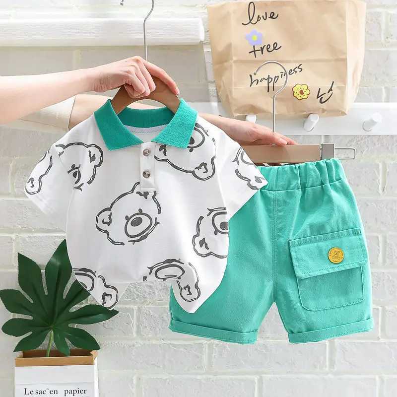 Clothing Sets New Summer Baby Clothes Suit Children Boys Girls Cartoon Bear T Shirt Shorts 2Pcs/Set Toddler Casual Clothing Kids Tracksuits H241214
