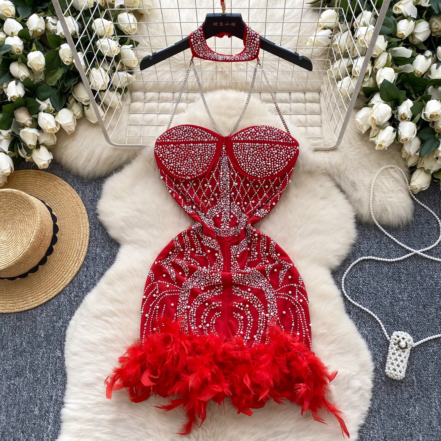Casual Dresses Off Shoulder Hault Long Sleeve Bodycon Dresses Sequins Bling Feathers Dress Luxury Evening Party Sequins Vestidos Back Zi