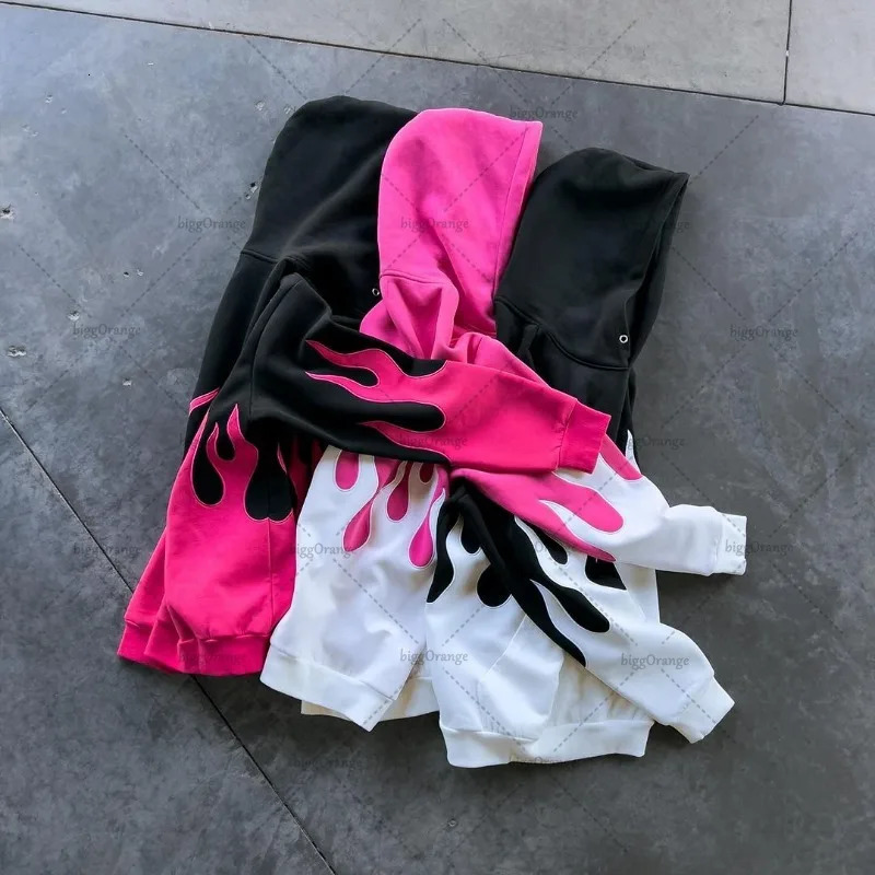 Colorful Harajuku Fashion Y2K Street Clothing Hip Hop Punk Flame Printed Hoodie Mens Retro Casual Oversized Sportswear Womens 241211