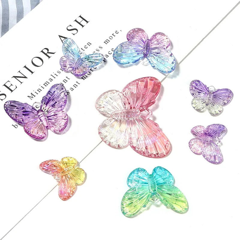 1040 pieces of acrylic butterfly beads decorated with colorful transparent loose spacing used for DIY making bracelets necklaces accessories 241212