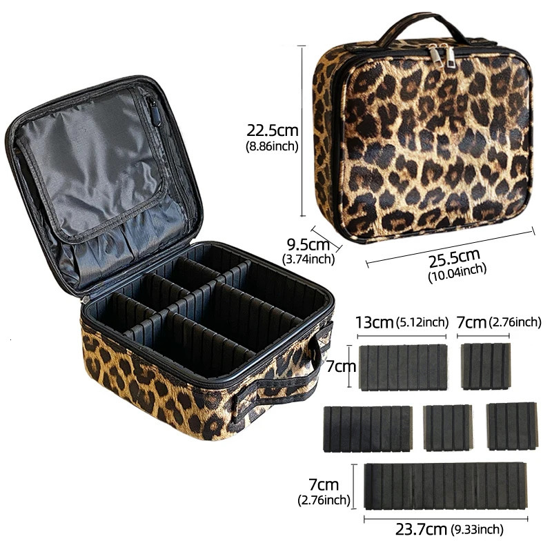 PU Leather Travel Large Capacity Beauty Makeup Box Leopard Waterproof Makeup Bag 241223