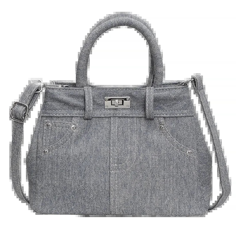 Fashion Denim Square Shoulder and Crossbody Bags Hasp Solid PU Simple Exquisite Handbags for Women Personality Trendy 241213