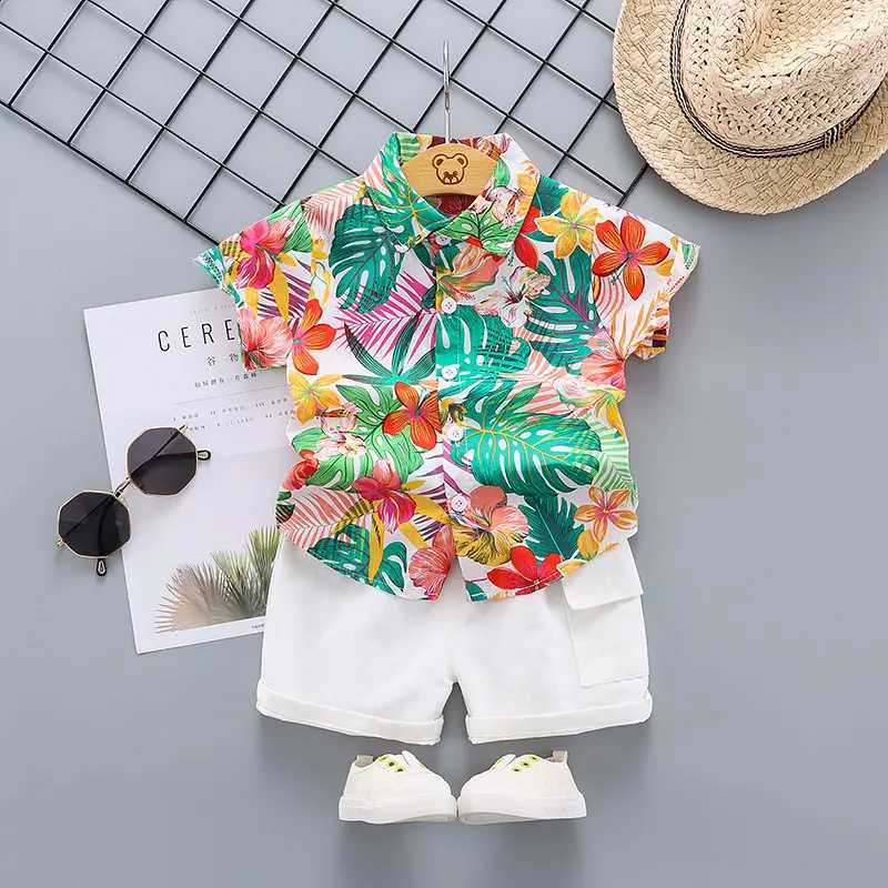 Clothing Sets New Summer Casual Full Printe Baby Boy Toddler Causal Clothes Shirt Pants 2Pcs/set Cotton Kids Outfits Clothing suit 0-5 years H241214