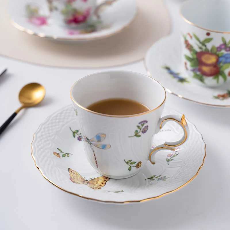 European Ceramic French Palace Style Flower Milk Water Cup Creative Coffee G Plate Afternoon Tea Cup Tea Tray with Tray Y241214