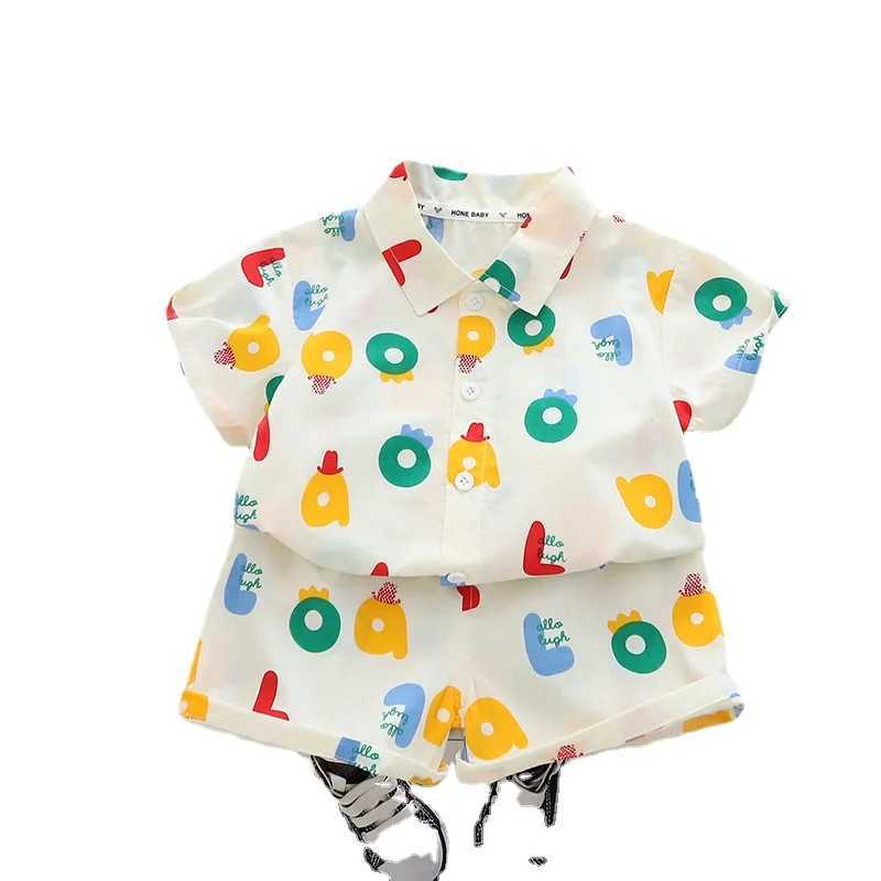 Clothing Sets New Summer Children Suit New Kid Boy Girl Full Print Top Shirt Shorts 2Pcs/Set Baby Toddler Clothing Infant Sportswear 0-5 Years H241214