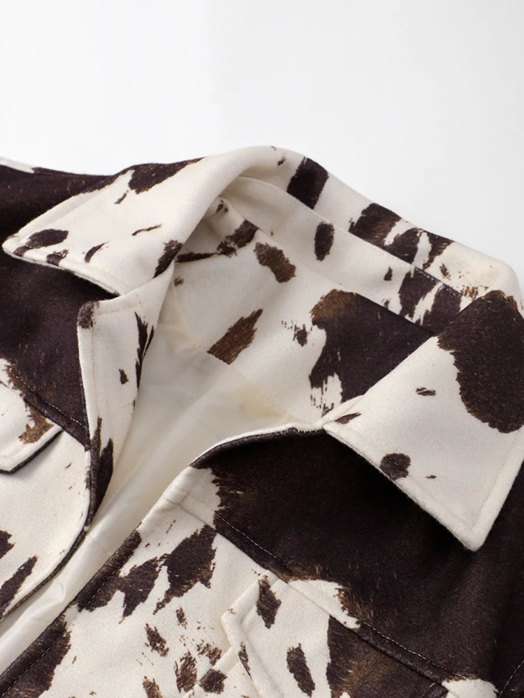 Fashion Comparison Printed Jacket Womens Retro Casual Collar Single Chest Long Sleeve Pocket Jacket Autumn Womens High Street Clothing 241214