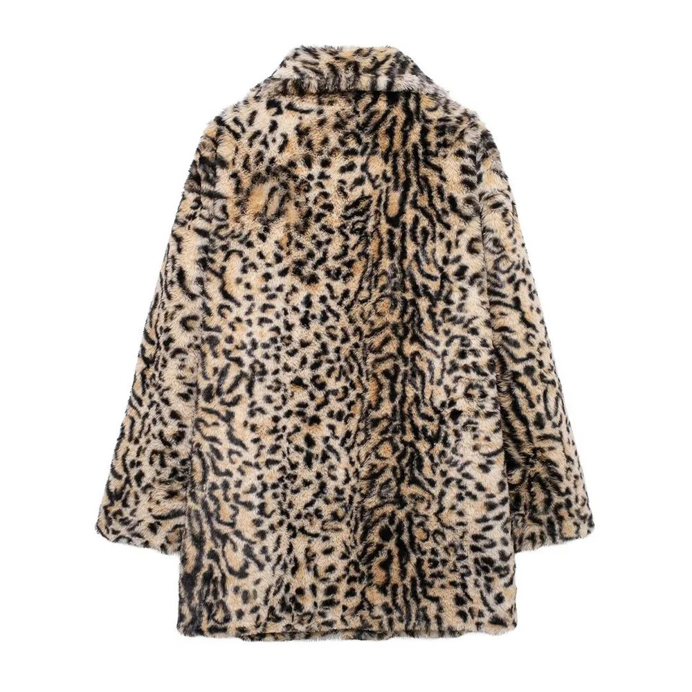 RARF Autumn Womens European and American Style Animal Pattern Printed Artificial Fur Effect Coat 241211