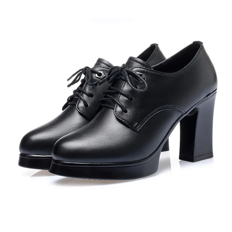 AIYUQI Women Spring Shoes High Heel Genuine Leather Ladies Shoes Thick Heel Platform Pumps Fashion Dress Shoes Women