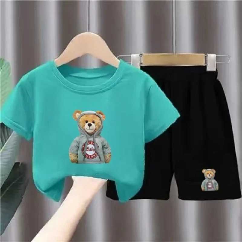 Clothing Sets Summer Baby Girls Clothes Set Children Boy Cartoon Bear Printed T-shirts and Shorts 2 Pieces Suit Children Top Bottom Outfits H241214