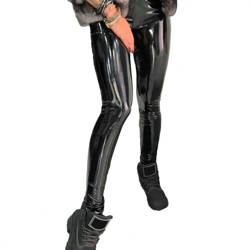 Sexy and shiny womens leather pants high waisted mirror ultrathin black Trouser nightclub pencil PU 241212