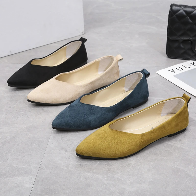 Slip on Women Flats Shoes Candy Color Pointed To Female Loafers Large Size 43 Shoes Women Spring Flock Womens Flat Shoes 241213